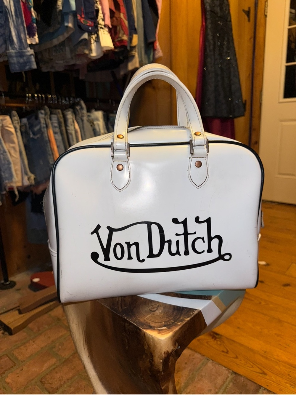 Iconic Y2K VON DUTCH White Classic Bowling Bag